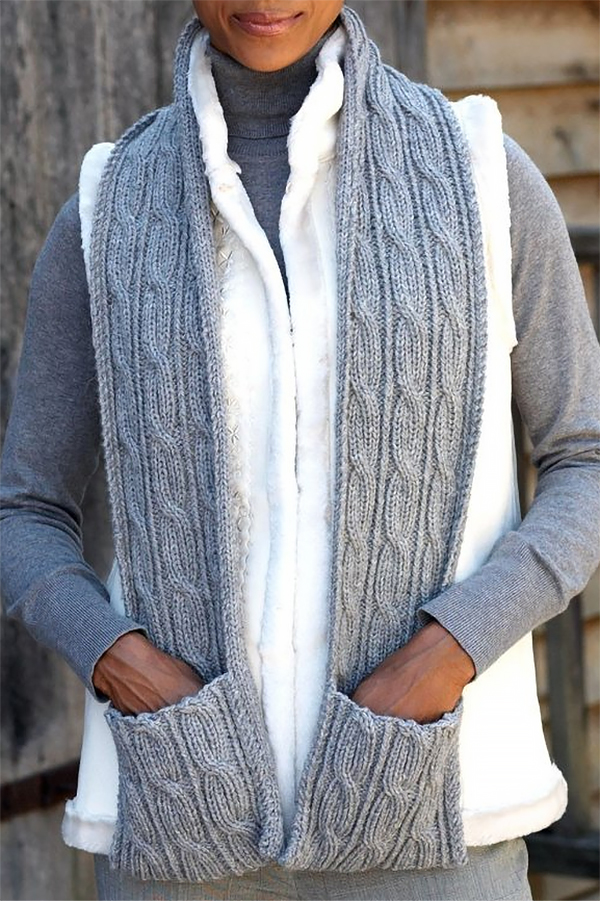 Free Knitting Pattern for Cabled Scarf with Pockets 