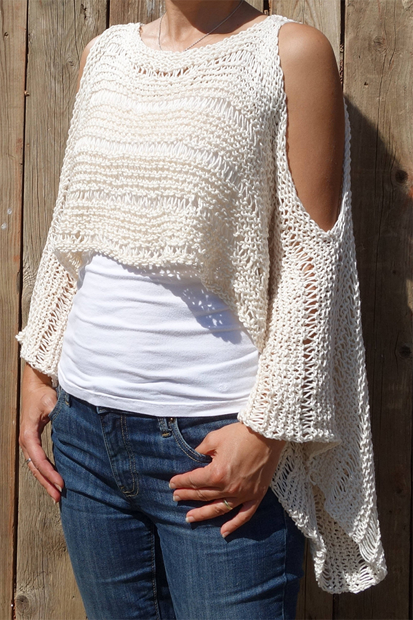 Knitting Pattern for Drop Stitch Cold Shoulder Top
