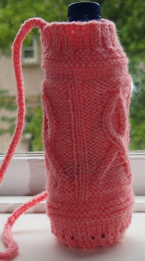 Free Knitting Pattern for Cancer Support Ribbon Bottle Holder