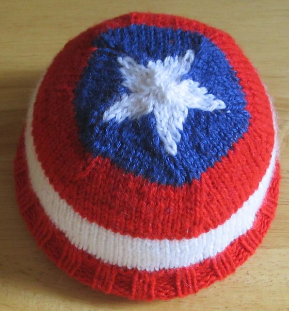 Hat of America Free Knitting Pattern inspired by Captain America's shield and more super hero knitting patterns