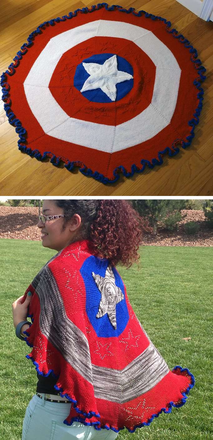 Free Knitting Pattern for Captain American Shawl or Blanket
