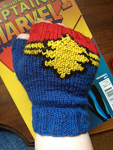 Free knitting pattern for Captain Marvel Fingerless Gloves