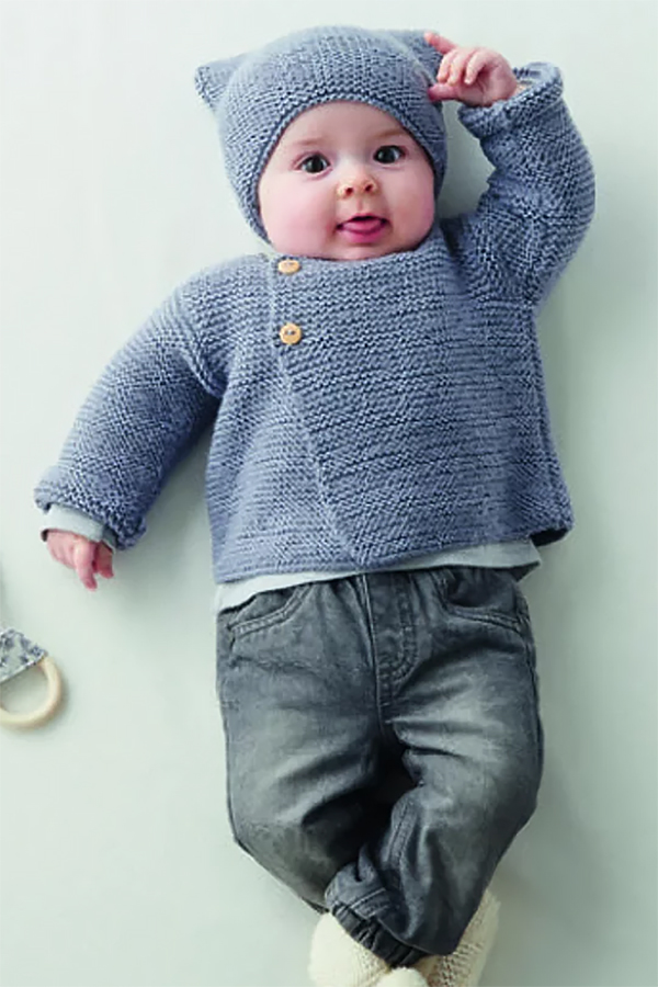 Free Knitting Pattern for Garter Stitch Baby Cardigan and Hat