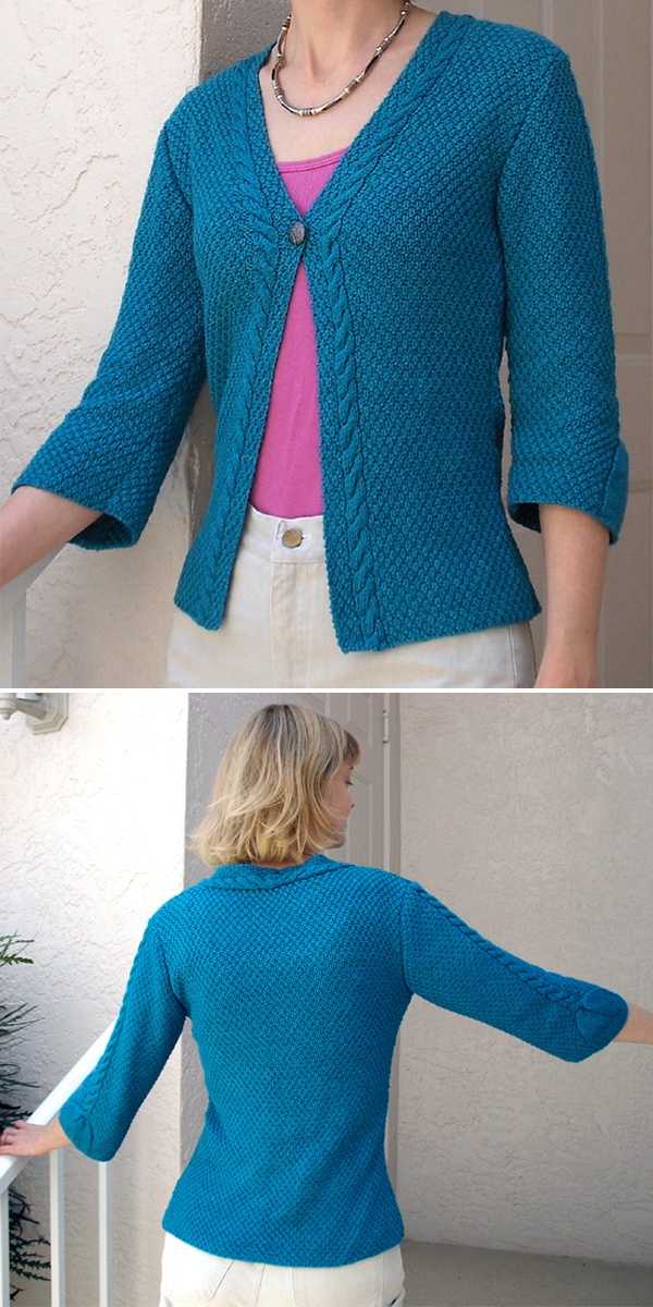 Free Knitting Pattern for Cari Cable Trimmed Cardi