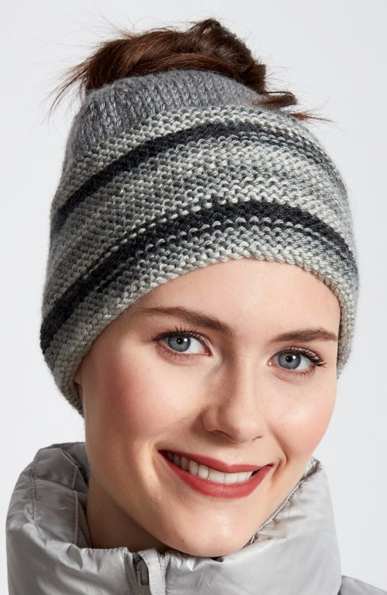 Free Knitting Pattern for Ombre Messy Bun Hat