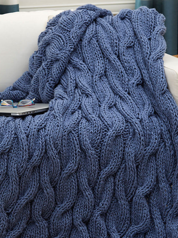 Free Knitting Pattern for Easy Quick Casual Cables Throw