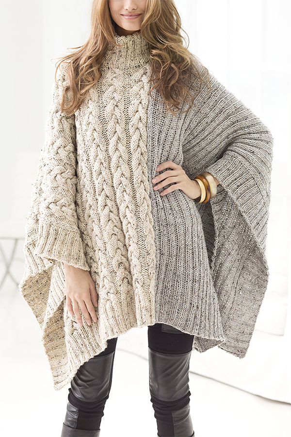 Free Knitting Pattern for Chatsworth Cable Poncho