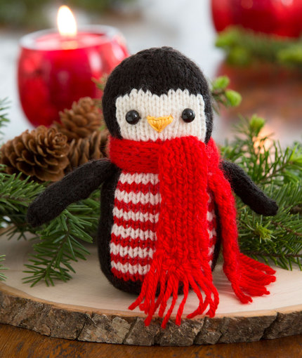 Free knitting pattern for Cheerful Holiday Penguin softie toy