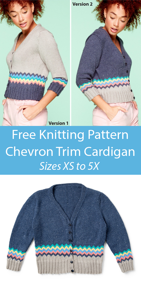 Chevron Trim Cardigan Free Knitting Pattern