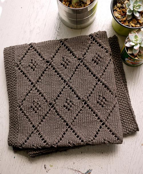 Free knitting pattern for Chocolate Parfait baby blanket with diamond lattice motif