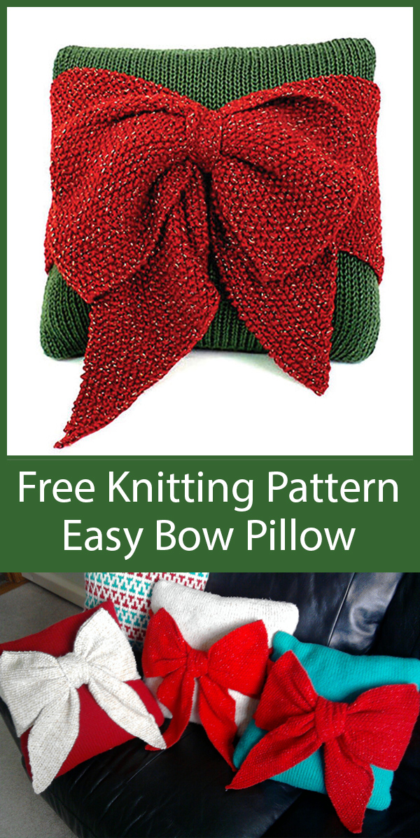 Free Knitting Pattern for Easy Christmas Bow Pillow