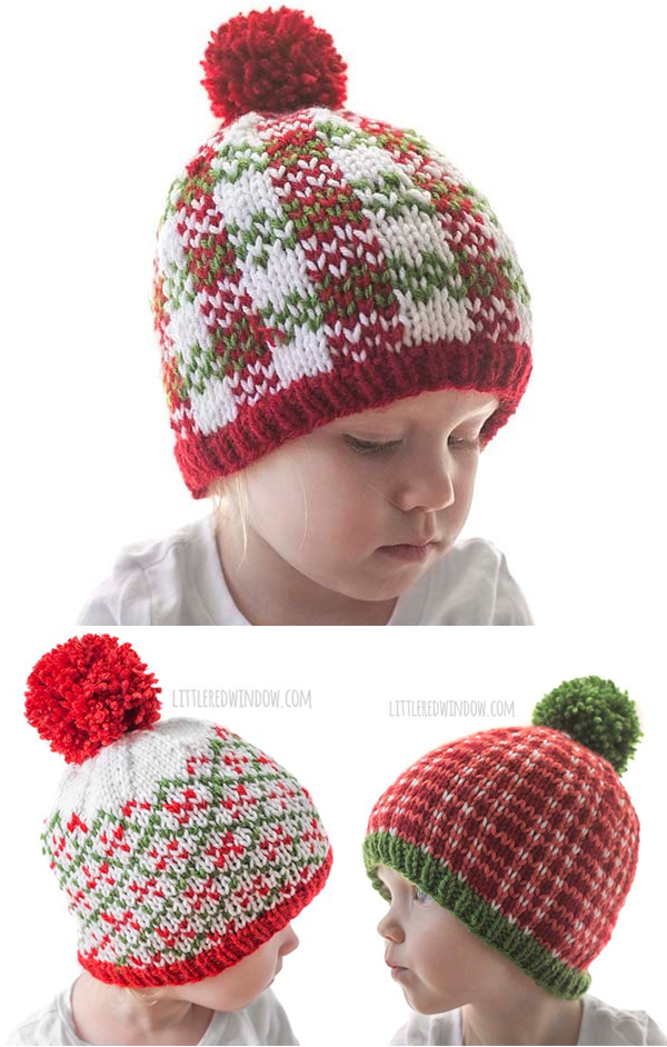 Knitting Pattern for Plaid Baby Hats Pattern Bundle