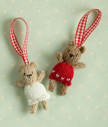 Free knitting pattern for Christmas Tree Bears tiny toys