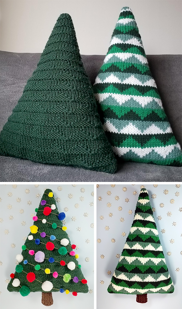 Knitting Pattern for Christmas Tree Cushions 
