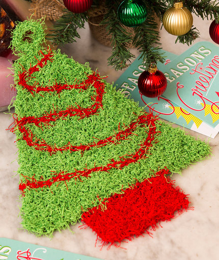 Free knitting pattern for Christmas Tree Scrubby