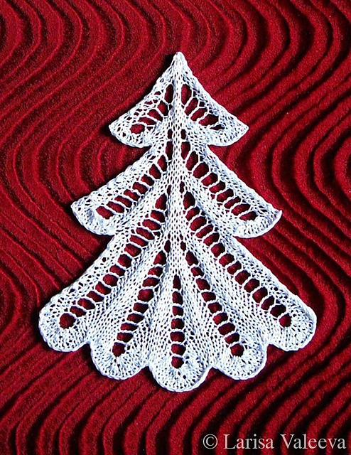Free knitting pattern for Lace Christmas Tree Gift Topper Ornament and more gift wrap knitting patterns