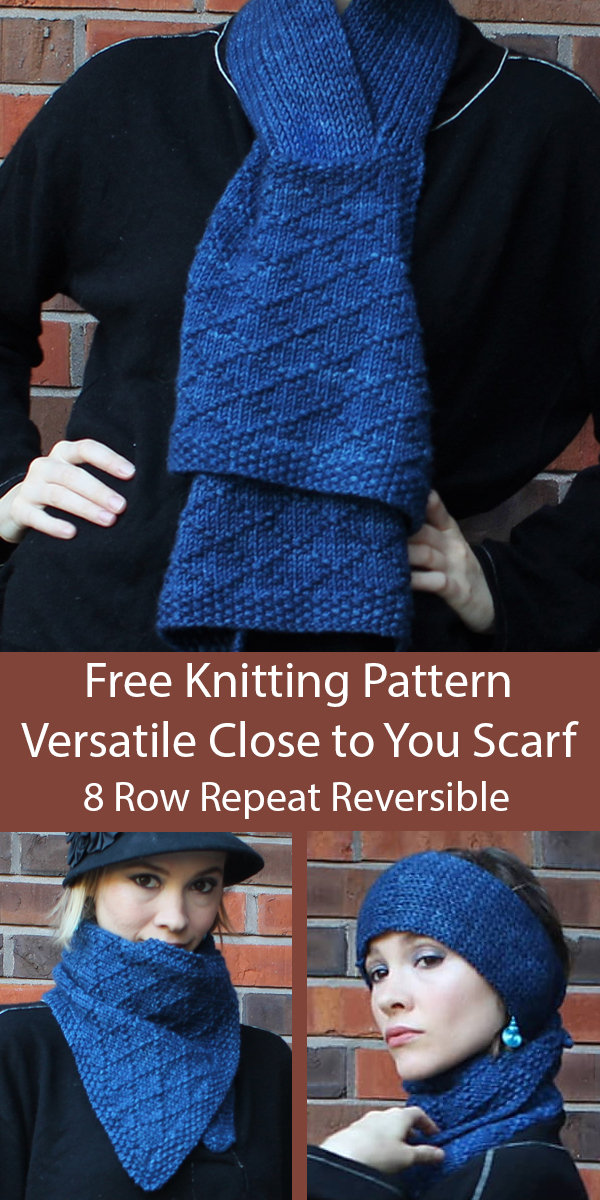 Free Knitting Pattern for 8 Row Repeat Versatile Reversible Close to You Scarf