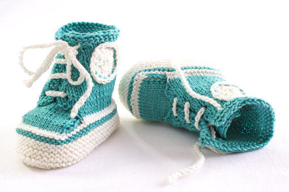 Knitting pattern for Baby Converse High top Trainer Booties