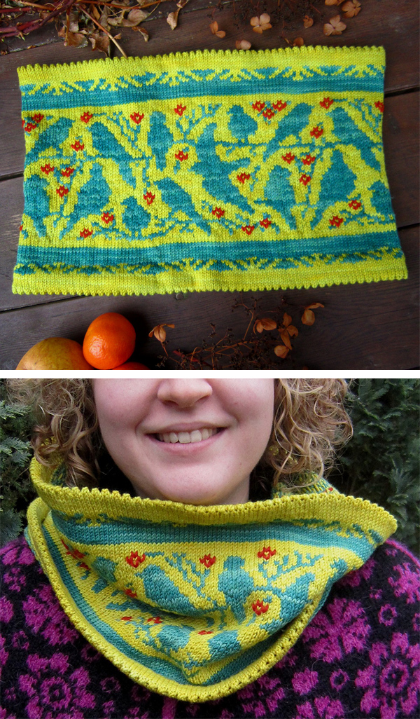 Free Knitting Pattern for Birds Cowl