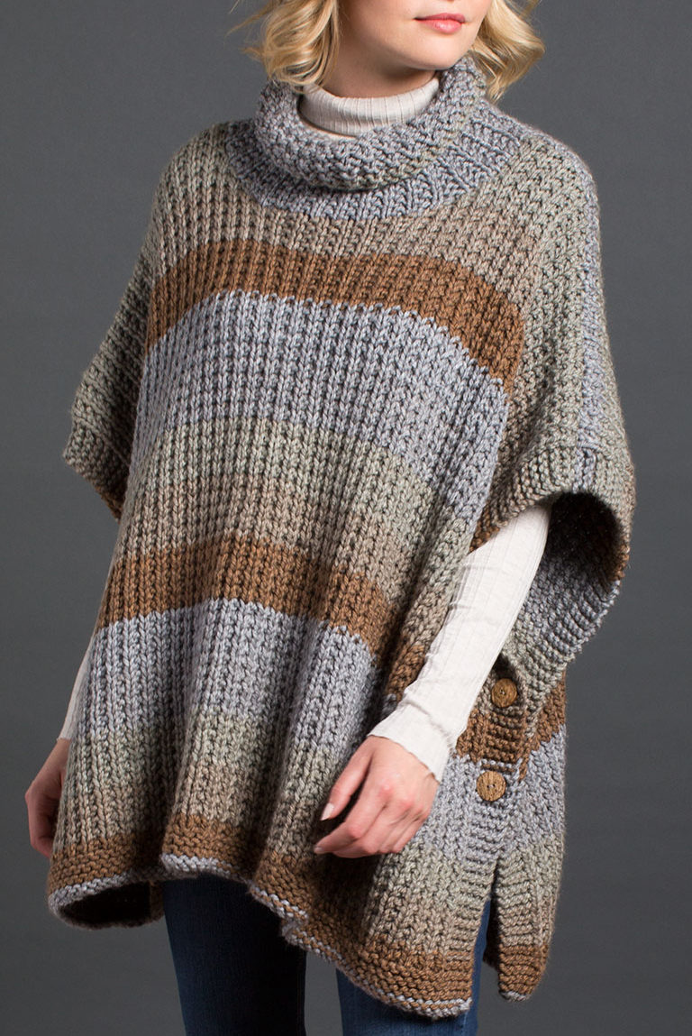 Free Knitting Pattern for 2 Row Repeat Cozy Up Poncho