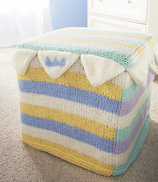 Free knitting pattern for Crown Point Ottoman cover