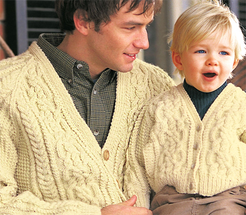 Free knitting pattern for Dad and Son matching cardigan sweaters