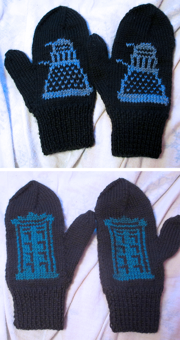 Knitting Pattern for The Daleks Have the TARDIS Mittens