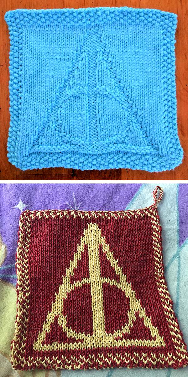 Free Knitting Pattern for Harry Potter Deathly Hallows Wash Cloth