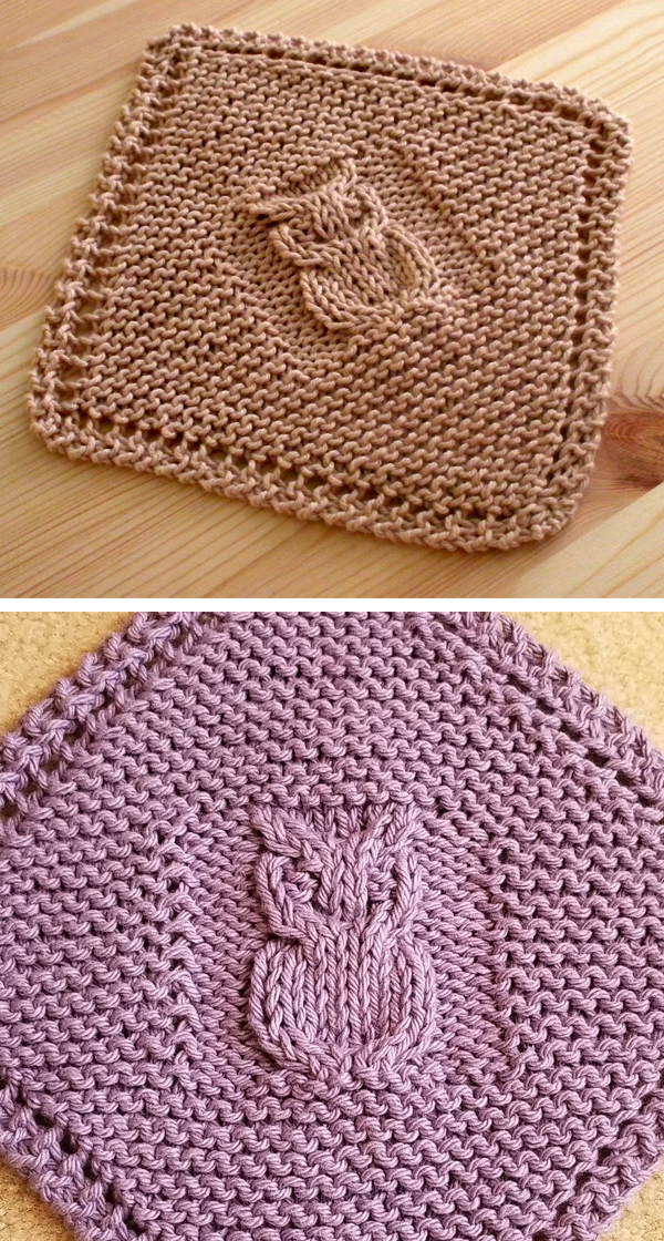 Free Knitting Pattern for Diagonal Owl Dishcloth