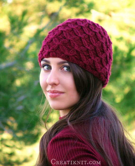 Knitting pattern for Diamond Weave Hat and more beanie knitting patterns