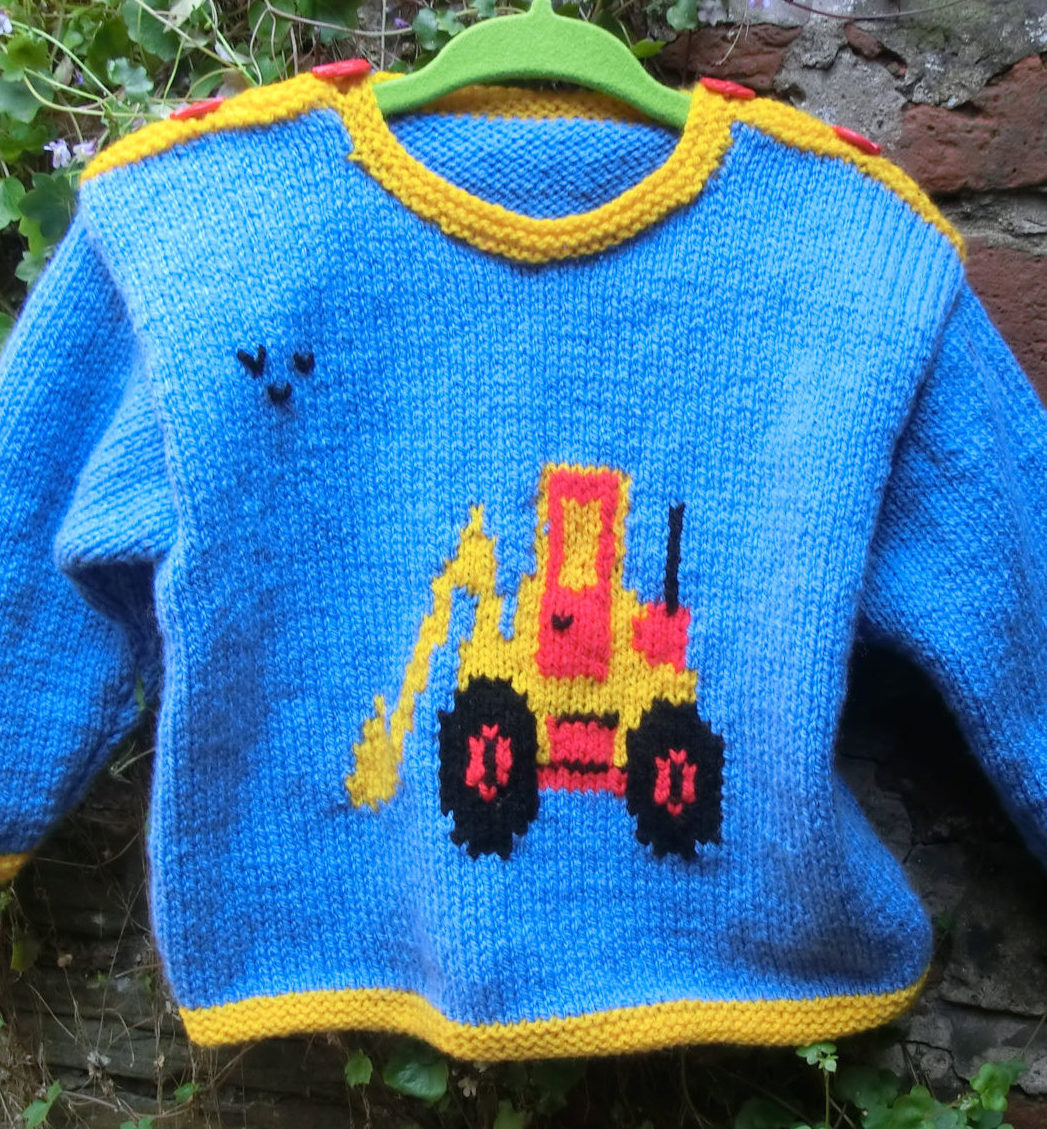 Knitting Pattern for Digger Motif Baby Sweater