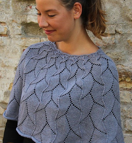 Free knitting pattern for Digitalis cape poncho with all over lace pattern