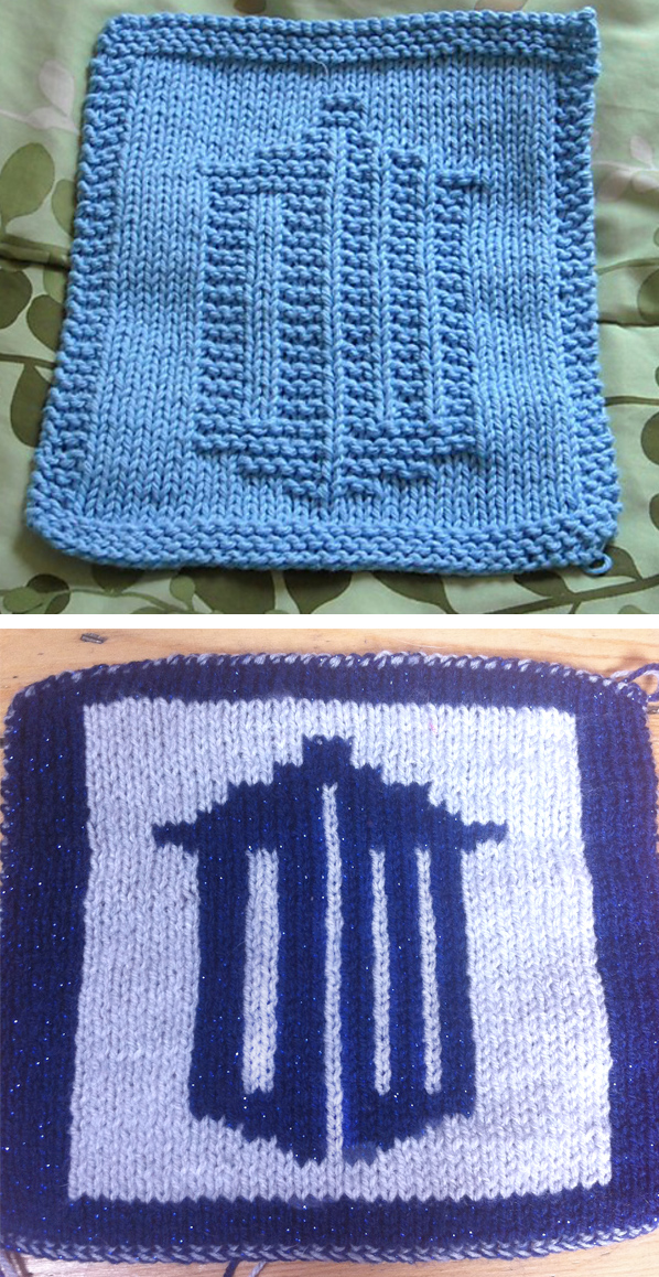 Free Knitting Pattern for Doctor Who Logo Dishcloth
