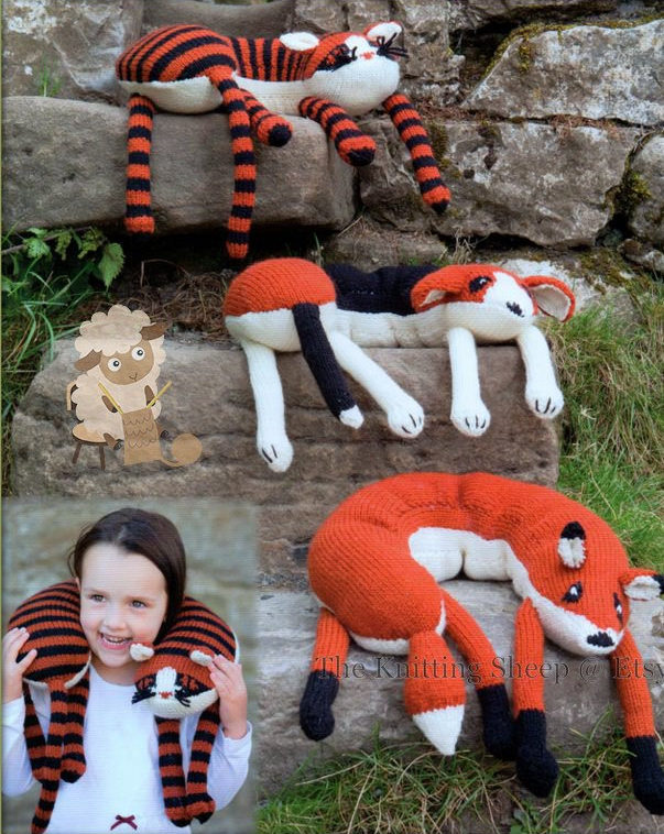 Knitting Pattern for Dog, Cat, and Fox Neck Pillows