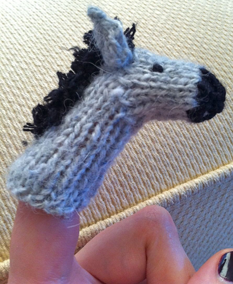 Free Knitting Pattern for Donkey Finger Puppet or Pencil Topper