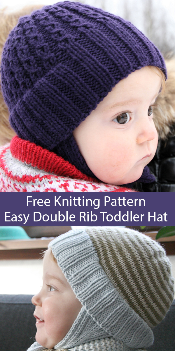 Free Knitting Pattern for Easy Double Rib Toddler Hat With Cables or Stripes