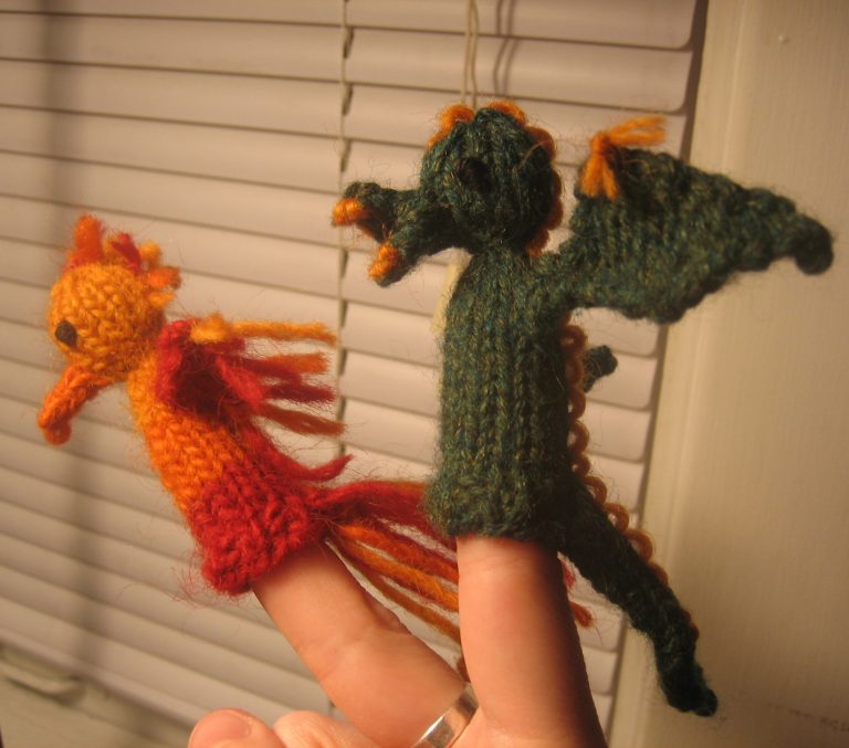 Free Knitting Pattern Dragon and Phoenix Finger Puppets