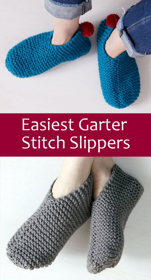 Free Knitting Pattern for Easiest Garter Stitch Slippers