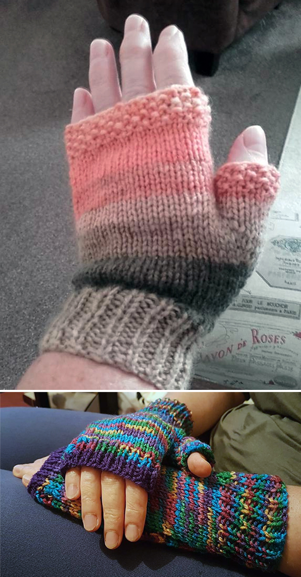 Free Knitting Pattern for Flat Knit Easy Fingerless Mitts - with Thumbs