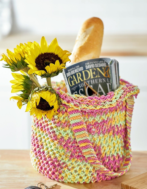 Free Knitting Pattern for Easy 2 Row Repeat Expanding Market Bag