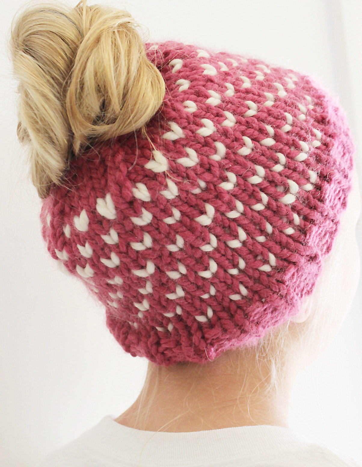 Knitting Pattern for Hearts Bun Hat