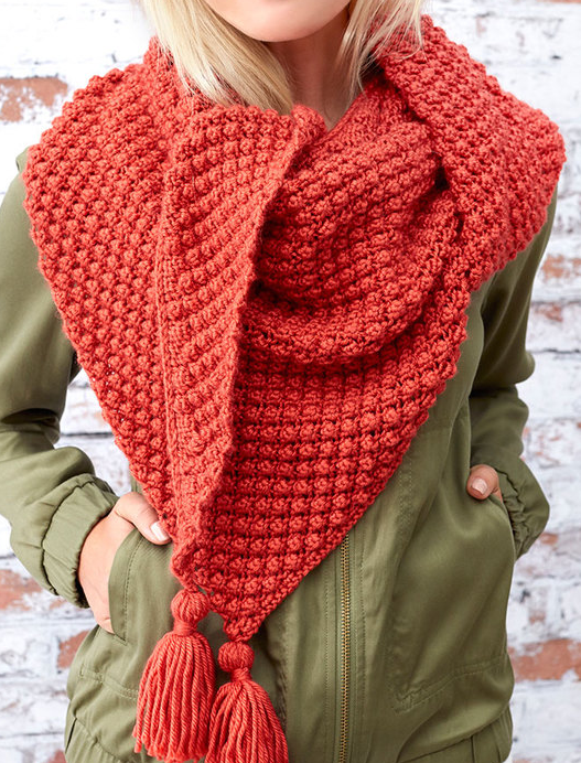 Free Knitting Pattern for Easy 4 Row Repeat Fall Berries Shawl