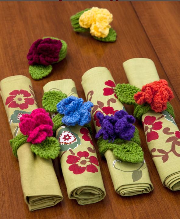 Free knitting pattern for Fantasy Flower Napkin Rings