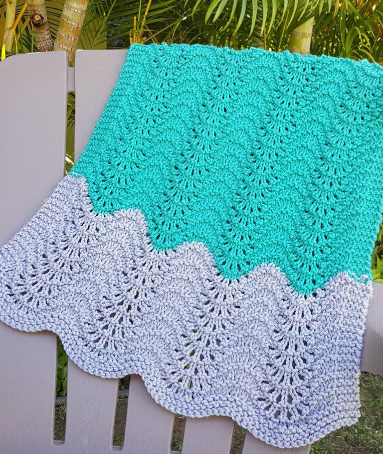 Free Knitting Pattern for 4 Row Feather and Fan Car Seat Baby Blanket