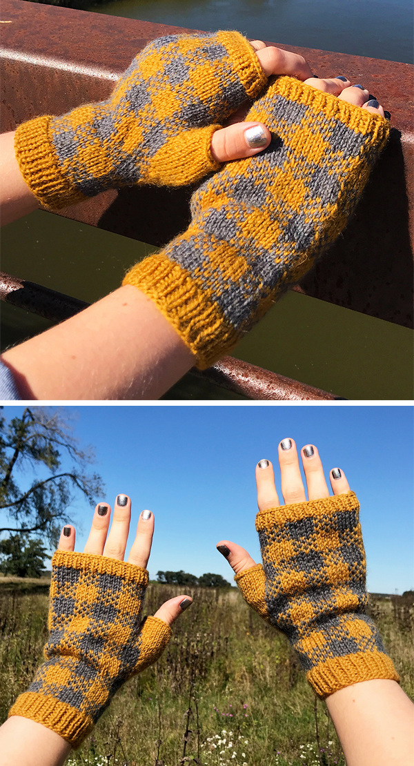 Free Knitting Pattern for Plaid Field Mitts