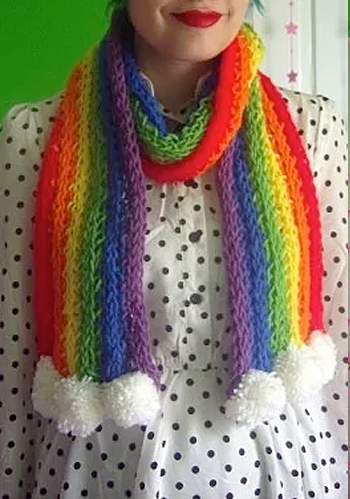 Free Knitting Pattern for Finger Knit Rainbow Scarf