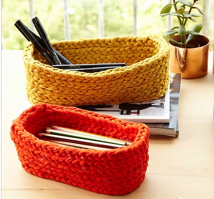 Knitting Pattern for Finger Knit Handy Storage Tubs