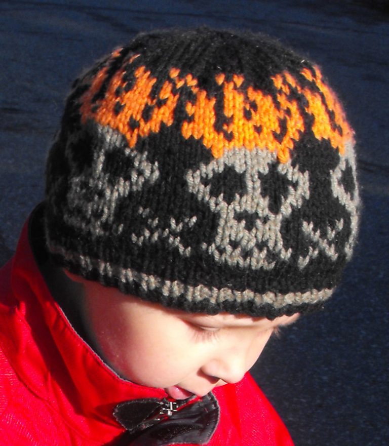 Knitting pattern for Flaming Skulls Hat
