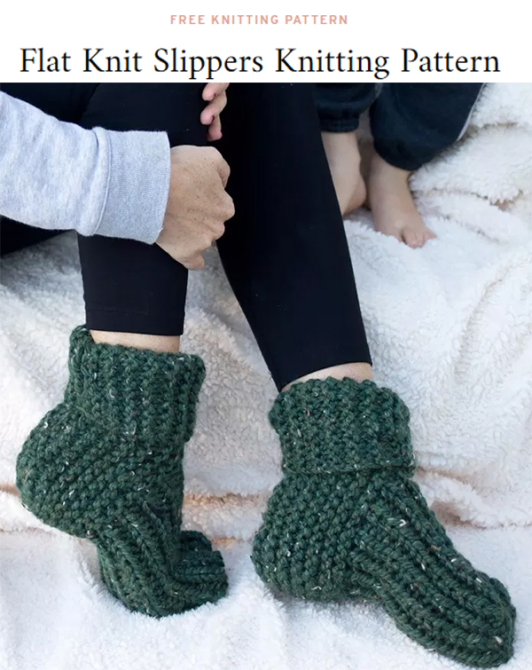 Free Knitting Pattern for Easy Flat Knit Slippers