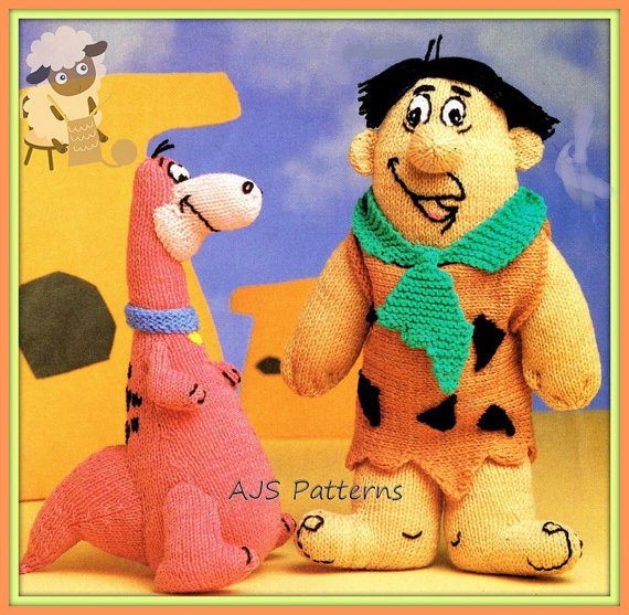 Knitting pattern for Fred Flintstone and Dino the Dinosaur
